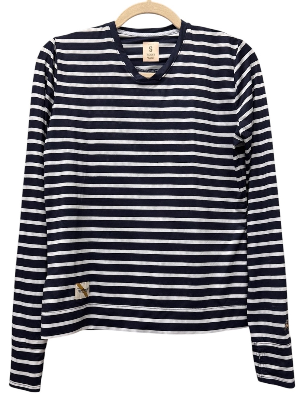 Tracksmith Women’s Navy & White Striped Long Sleeve Running Top Size Small